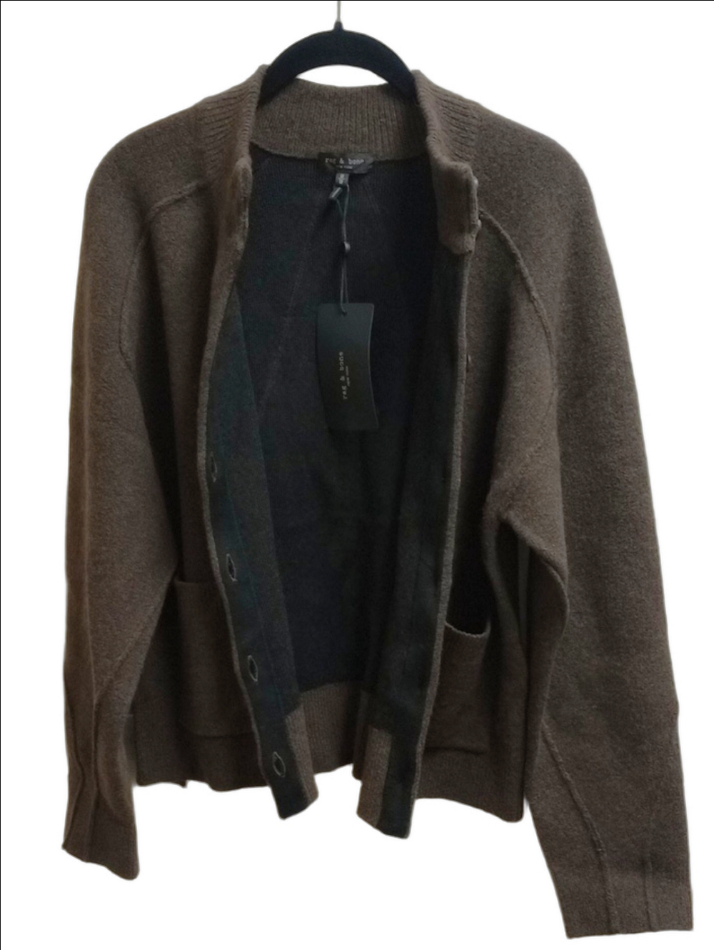 🆕🤎RAG & BONE "BRIDGET" RICH BROWN ITALIAN WOOL BLEND MOCKNECK CARDIGAN - Picture 7 of 16